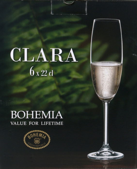 Bohemia Set de 6 Copas para Champagne, Vidrio Bohemia Clara, Capacidad 220 cc, Dimensiones 20.8 cm Largo x 14.7 cm Ancho x 25.4 cm Alto (4 Cajas)
