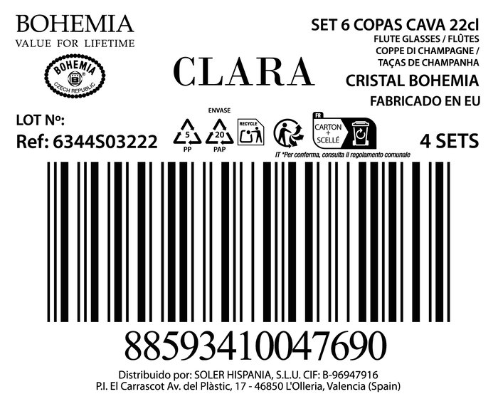 Bohemia Set de 6 Copas para Champagne, Vidrio Bohemia Clara, Capacidad 220 cc, Dimensiones 20.8 cm Largo x 14.7 cm Ancho x 25.4 cm Alto (4 Cajas) Bohemia Set de 6 Copas para Champagne, Vidrio Bohemia Clara, Capacidad 220 cc, Dimensiones 20.8 cm Largo x 14.7 cm Ancho x 25.4 cm Alto (4 Cajas)