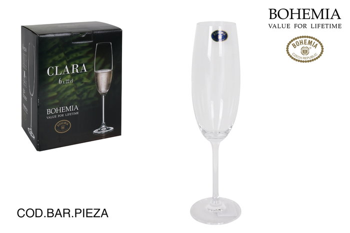 Bohemia Set de 6 Copas para Champagne, Vidrio Bohemia Clara, Capacidad 220 cc, Dimensiones 20.8 cm Largo x 14.7 cm Ancho x 25.4 cm Alto (4 Cajas) Bohemia Set de 6 Copas para Champagne, Vidrio Bohemia Clara, Capacidad 220 cc, Dimensiones 20.8 cm Largo x 14.7 cm Ancho x 25.4 cm Alto (4 Cajas)