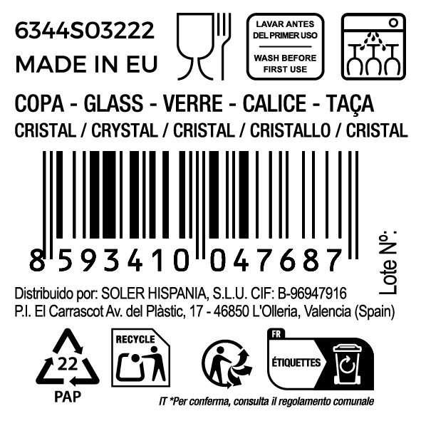 Bohemia Set de 6 Copas para Champagne, Vidrio Bohemia Clara, Capacidad 220 cc, Dimensiones 20.8 cm Largo x 14.7 cm Ancho x 25.4 cm Alto (4 Cajas)