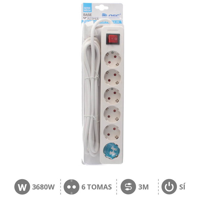 GSC Evolution Base múltiple Serie Mega 6T con Interruptor y Cable de 3m