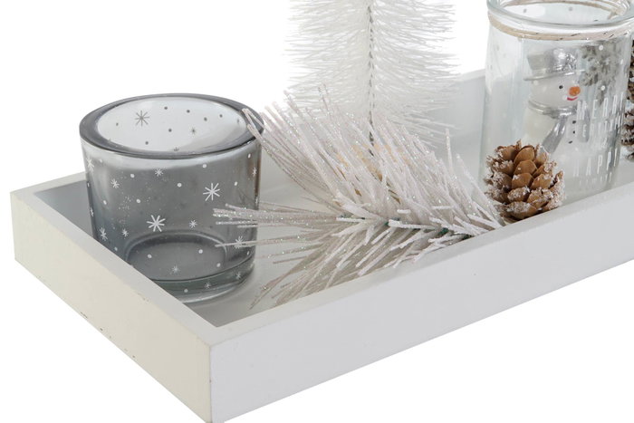 DKD Home Decor Set de 8 Portavelas de Cristal y MDF Árbol Blanco