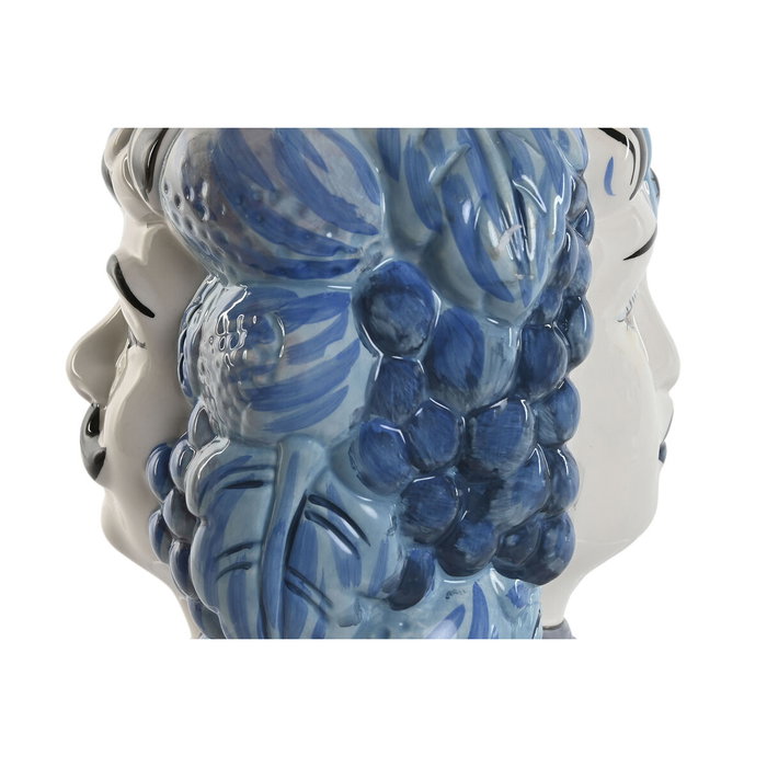 DKD Home Decor Macetero de Porcelana 2 en 1 Blanco y Azul