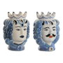 DKD Home Decor Macetero de Porcelana 2 en 1 Blanco y Azul