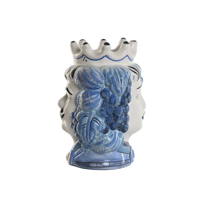 DKD Home Decor Macetero de Porcelana 2 en 1 Blanco y Azul