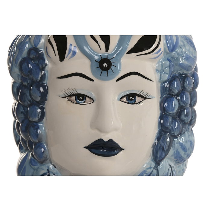 DKD Home Decor Macetero de Porcelana 2 en 1 Blanco y Azul