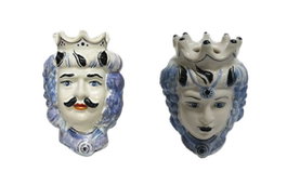 DKD Home Decor Macetero de Porcelana 2 en 1 Blanco y Azul