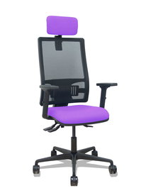 Silla de oficina Bormate con mecanismo Asincro tapizada con Tela color Lila y malla color Negro. Equipada con lumbar 1D, Brazos 2D, Cabecero 2D y Ruedas 65mm nailon
