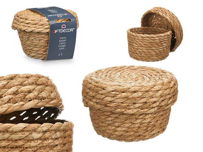 Giftdecor Cesto Tapa Redondo Pequeño Natural Fibra Natural (Totora) 14 cm x 11 cm x 14 cm (Set de 12) Giftdecor Cesto Tapa Redondo Pequeño Natural Fibra Natural (Totora) 14 cm x 11 cm x 14 cm (Set de 12)