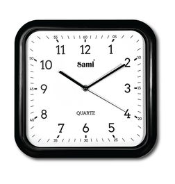 SAMI Reloj de Pared Cuadrado Negro, 30 cm de Diámetro