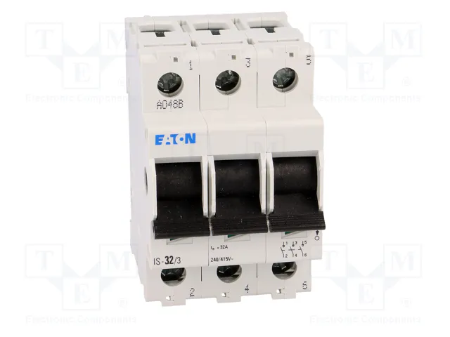 EATON ELECTRIC Interruptor de aislamiento IS-32/3 de 3 polos, 32A, 240VAC EATON ELECTRIC Interruptor de aislamiento IS-32/3 de 3 polos, 32A, 240VAC