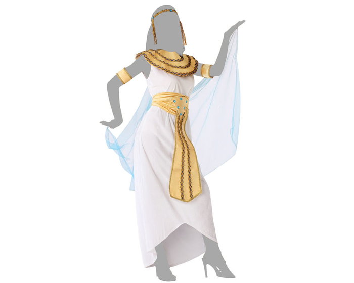 Fiesta Disfraz Cleopatra Egipcio Mujer Adulto Talla XL - Blanco, Dorado y Celeste con Tocado y Brazaletes