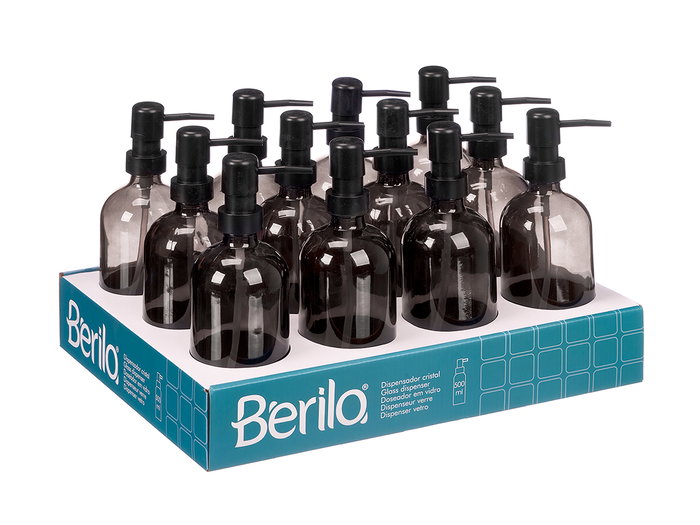 Berilo Dosificador Redondo Cristal Gris 500 ml Vidrio-Plastico 9.5x7.4x21.4 cm (Set de 12)