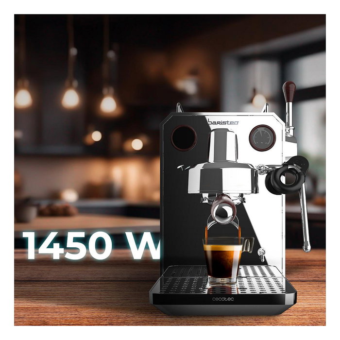 Cecotec Baristeo Intima Siebtrgermaschine, Máquina de Espresso con Thermoblock 15 Bar, 1850W, Espumador de Leche, Capacidad 1.7L, Preparación de Café Molido, Color Acero Inoxidable