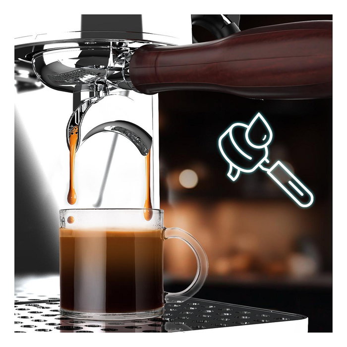 Cecotec Baristeo Intima Siebtrgermaschine, Máquina de Espresso con Thermoblock 15 Bar, 1850W, Espumador de Leche, Capacidad 1.7L, Preparación de Café Molido, Color Acero Inoxidable