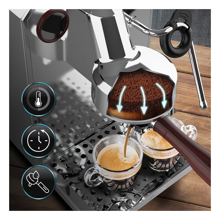Cecotec Baristeo Intima Siebtrgermaschine, Máquina de Espresso con Thermoblock 15 Bar, 1850W, Espumador de Leche, Capacidad 1.7L, Preparación de Café Molido, Color Acero Inoxidable