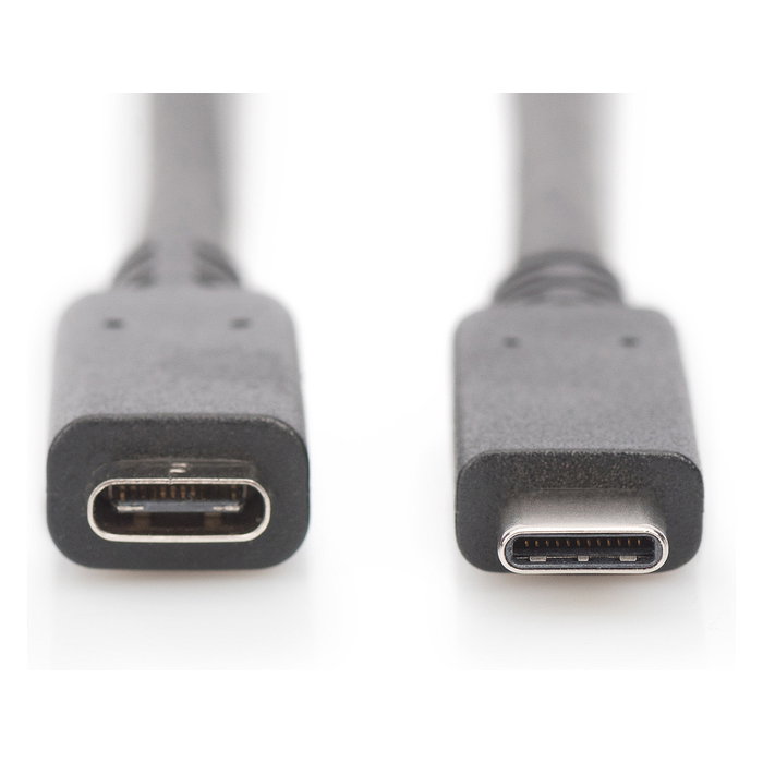 Digitus Cable de Extensión USB 2.0 Tipo C, USB-C Macho a USB-C Hembra, 2 metros, Longitud 2m, Negro