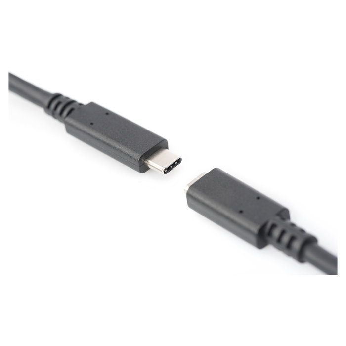 Digitus Cable de Extensión USB 2.0 Tipo C, USB-C Macho a USB-C Hembra, 2 metros, Longitud 2m, Negro