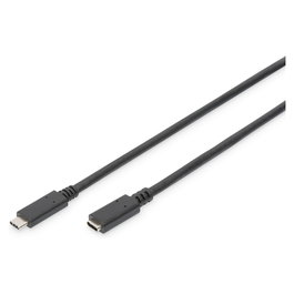 Digitus Cable de Extensión USB 2.0 Tipo C, USB-C Macho a USB-C Hembra, 2 metros, Longitud 2m, Negro