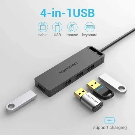 Vention Hub USB 3.0, 4 Puertos USB, 1 Puerto MicroUSB, PD, Referencia CHLBB