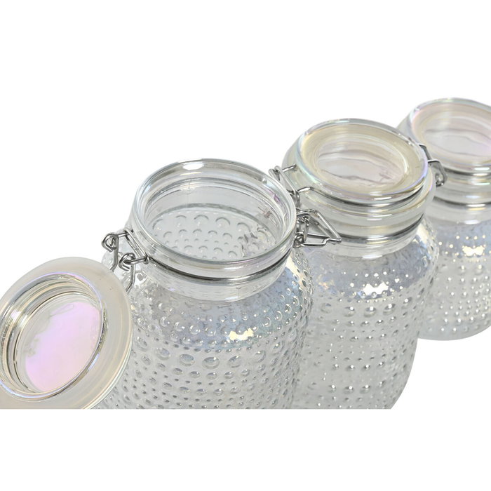 DKD Home Decor Set de 3 Botes de Cristal y Metal con Cierre Hermético DKD Home Decor Set de 3 Botes de Cristal y Metal con Cierre Hermético