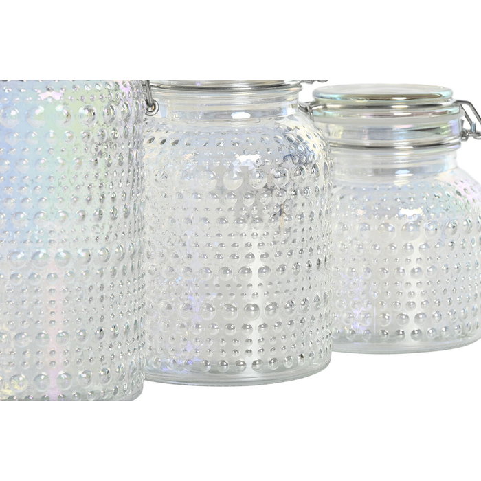 DKD Home Decor Set de 3 Botes de Cristal y Metal con Cierre Hermético DKD Home Decor Set de 3 Botes de Cristal y Metal con Cierre Hermético