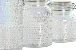 DKD Home Decor Bote Basicos Transparente Cristal Metal Set de 3 Piezas 11 x 11 x 21 cm