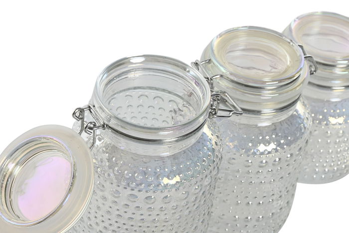 DKD Home Decor Bote Basicos Transparente Cristal Metal Set de 3 Piezas 11 x 11 x 21 cm