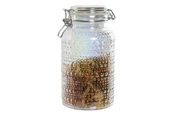 DKD Home Decor Bote Basicos Transparente Cristal Metal Set de 3 Piezas 11 x 11 x 21 cm