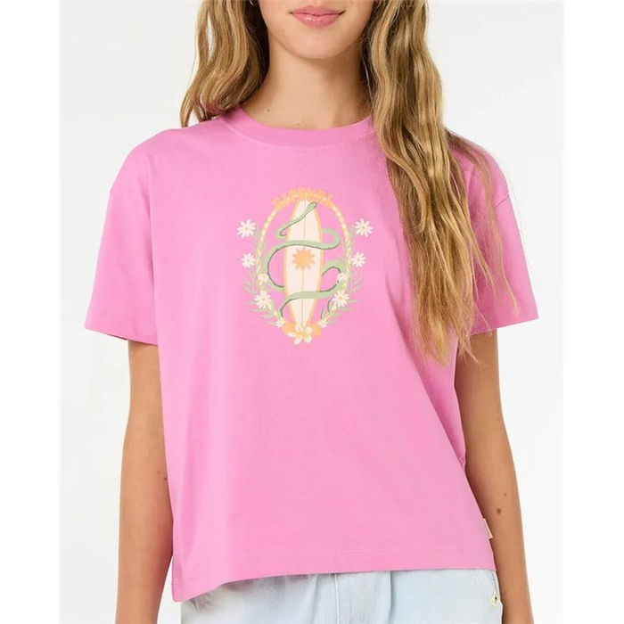 Camiseta de Manga Corta Infantil Rip Curl Island Surf Crop Rosa Camiseta de Manga Corta Infantil Rip Curl Island Surf Crop Rosa