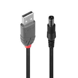 Lindy Cable USB 2.0 Tipo A a DC 5.5mm, 1.5m, para alimentar dispositivos de 5V desde un puerto USB, ideal para aplicaciones móviles.