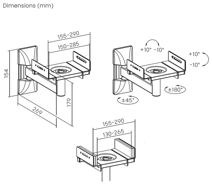 Aisens Soporte Universal de Pared Giratorio e Inclinable para Altavoces SPK05U-421, Negro