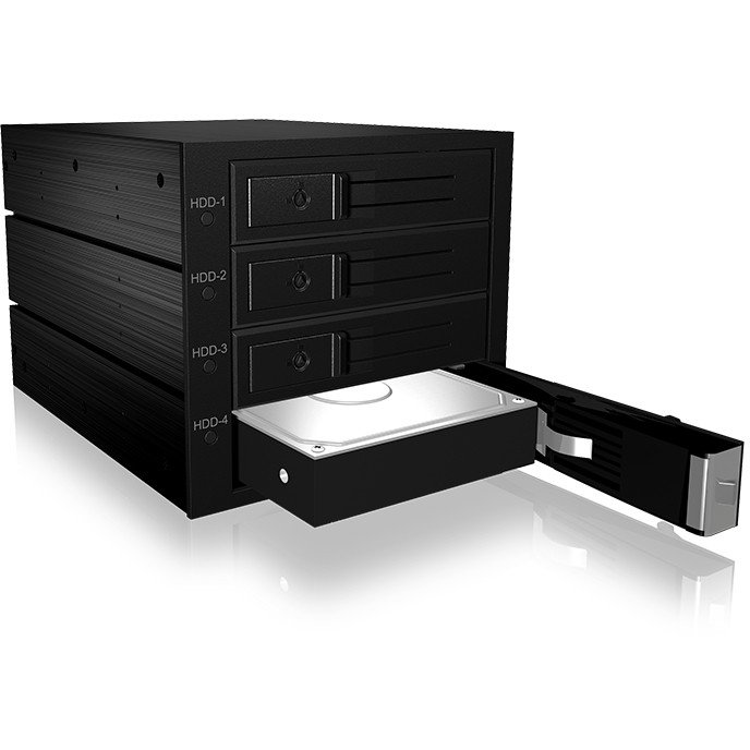 ICY BOX IB 564SSK Backplane para 4 HDD 2.5" SAS/SATA Hot-Swap en 3 Bahías 5.25" con Ventilador y Candado, Compatible con Mac y Windows