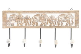DKD Home Decor Perchero de Pared Indio Elefante2 Marron Blanco Metal Mango 6 x 18 x 38 cm (2 Unidades) Hecho a Mano
