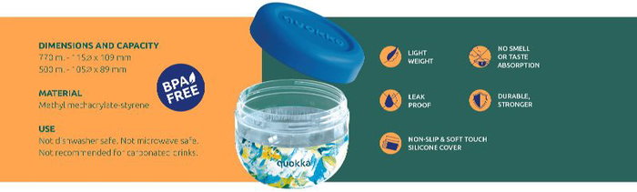 QUOKKA Recipiente de Comidas 770ml MS con Funda de Silicona - Bubble Blue Peonies