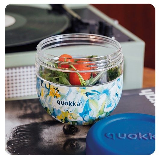 QUOKKA Recipiente de Comidas 770ml MS con Funda de Silicona - Bubble Blue Peonies