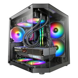 Mars Gaming Caja Ordenador MC-3TLITE MicroATX Mini Torre Negra con Triple Panel de Cristal Templado y Ventilador Trasero FRGB 120 mm Incluido