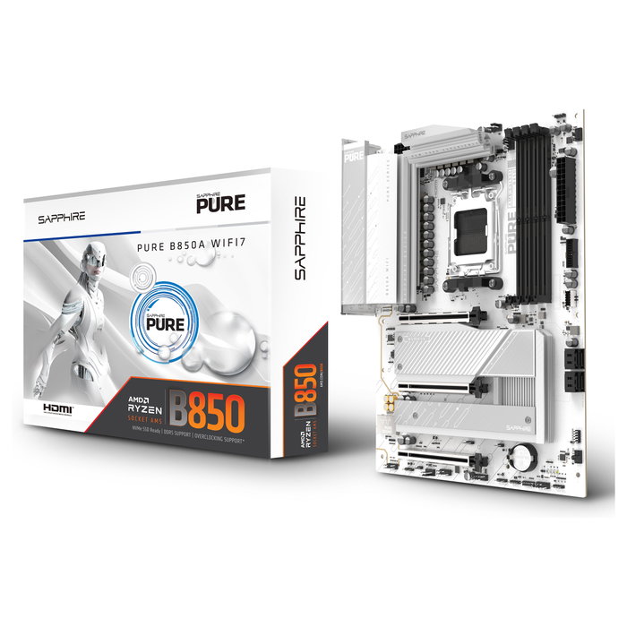 Sapphire PURE B850A WIFI7 Placa Base ATX AM5, AMD Ryzen 7000/8000/9000, DDR5, HDMI 1.4, DP 1.2 Sapphire PURE B850A WIFI7 Placa Base ATX AM5, AMD Ryzen 7000/8000/9000, DDR5, HDMI 1.4, DP 1.2