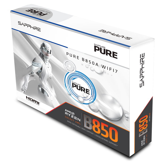Sapphire PURE B850A WIFI7 Placa Base ATX AM5, AMD Ryzen 7000/8000/9000, DDR5, HDMI 1.4, DP 1.2 Sapphire PURE B850A WIFI7 Placa Base ATX AM5, AMD Ryzen 7000/8000/9000, DDR5, HDMI 1.4, DP 1.2