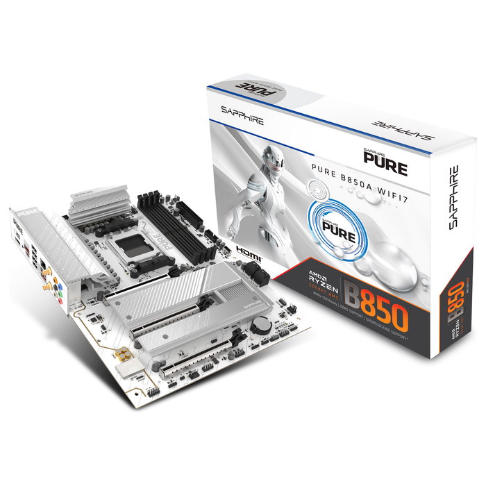 Sapphire PURE B850A WIFI7 Placa Base ATX AM5, AMD Ryzen 7000/8000/9000, DDR5, HDMI 1.4, DP 1.2 Sapphire PURE B850A WIFI7 Placa Base ATX AM5, AMD Ryzen 7000/8000/9000, DDR5, HDMI 1.4, DP 1.2
