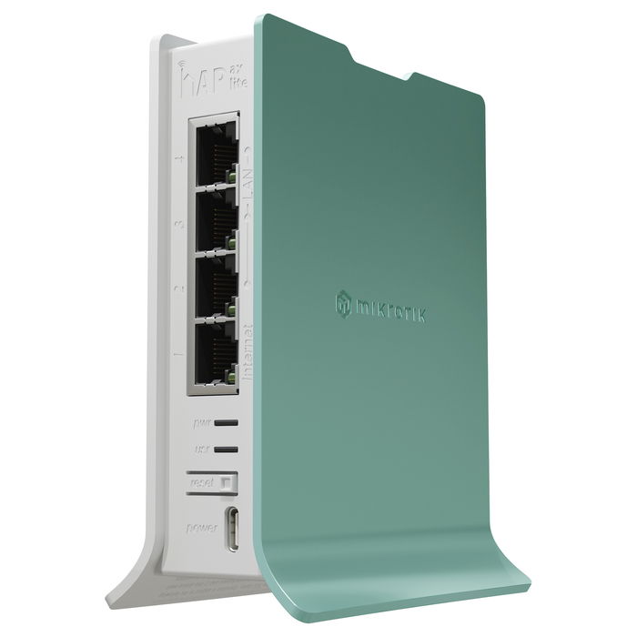 MikroTik L41G-2axD hAP Router de Sobremesa Wi-Fi 6 (802.11ax) Banda 2.4 GHz, 4x Gigabit LAN, Puerto USB, RouterOS, Color Verde/Blanco