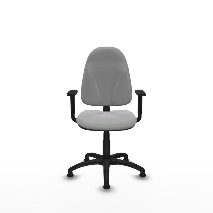 Silla de oficina Algarra con mecanismo Contacto permanente básico tapizada con Tela color Gris claro. Equipada con Base poliamida negra, Brazos 1Dy Topes
