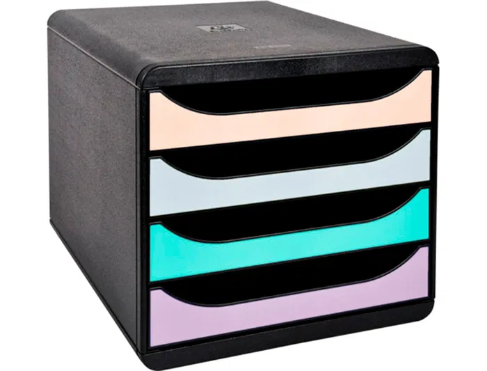 Exacompta BIG-BOX Aquarel Fichero sobremesa 4 cajones colores pastel negro glossy 347x278x267 mm