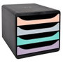 Exacompta BIG-BOX Aquarel Negro 4 Cajones Colores Pastel Glossy