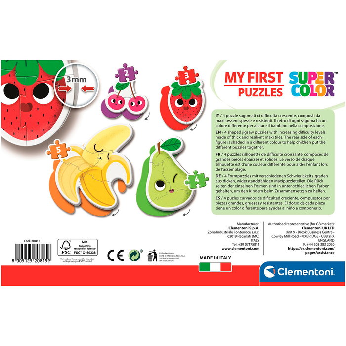 Clementoni 20815 My First Puzzle Progresivo de Frutas y Verduras, 4 Puzzles de 3 a 12 Piezas, para Niños +2 Años