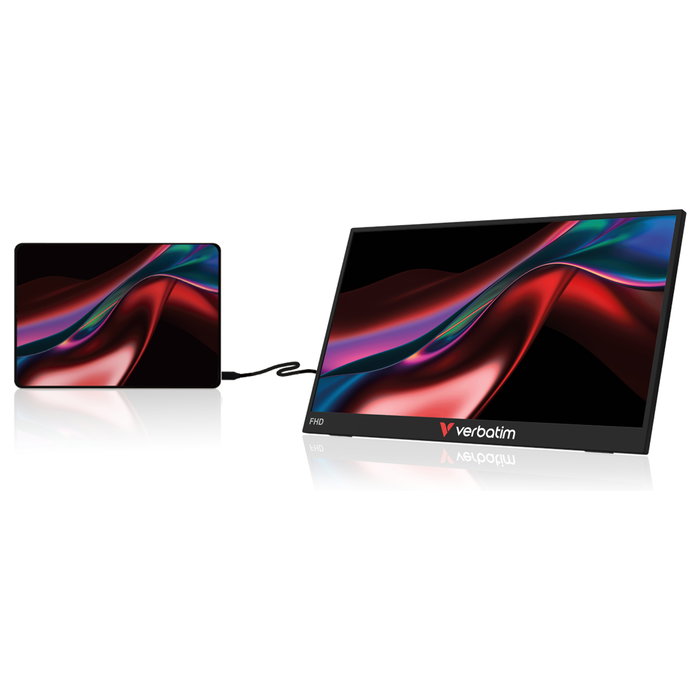 Verbatim Monitor Portátil Táctil 15.6" Full HD IPS, Pantalla Capacitiva 10 Puntos, USB-C Plug & Play, Mini HDMI, 178°, HDR, Funda Incluida, Negro