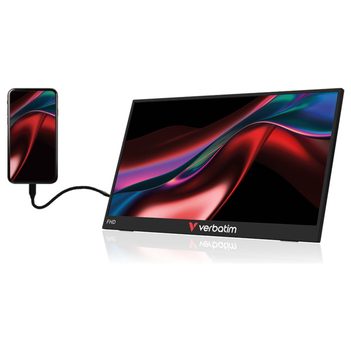 Verbatim Monitor Portátil Táctil 15.6" Full HD IPS, Pantalla Capacitiva 10 Puntos, USB-C Plug & Play, Mini HDMI, 178°, HDR, Funda Incluida, Negro