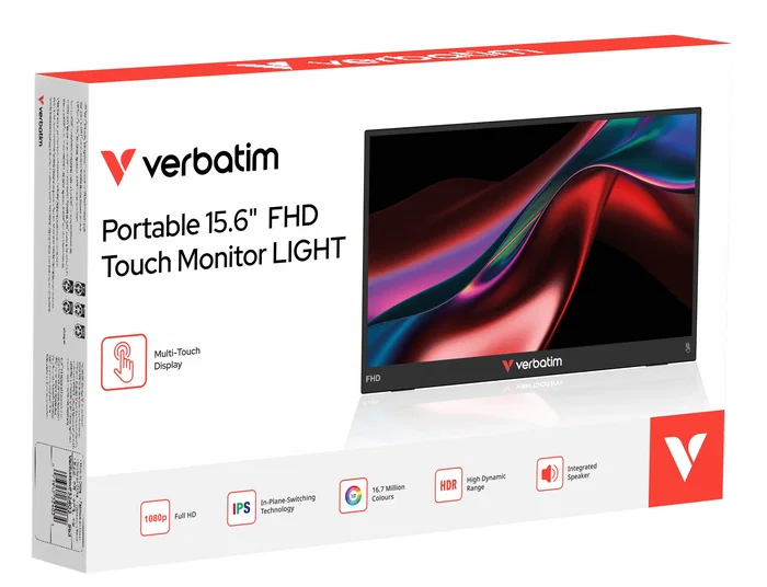 Verbatim Monitor Portátil Táctil 15.6 Pulgadas Full HD IPS Serie LIGHT