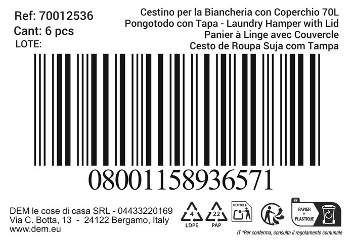 Inde Pongotodo con Tapa 70 Litros - Dimensiones: 43 cm de Largo, 34 cm de Ancho, 65 cm de Alto (6 Unidades)