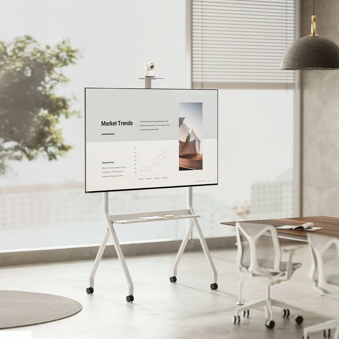 Maclean soporte de tv / carro, estante de cÁmara, sobre ruedas, 55-100", carga mÁx. 120kg/10kg estante, mÁx. vesa 900x600, blanc